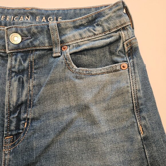 AE Dreamy Drape Stretch Super High-Waisted Baggy Wide-Leg Jean Med Wash Size 0 - Picture 9 of 14